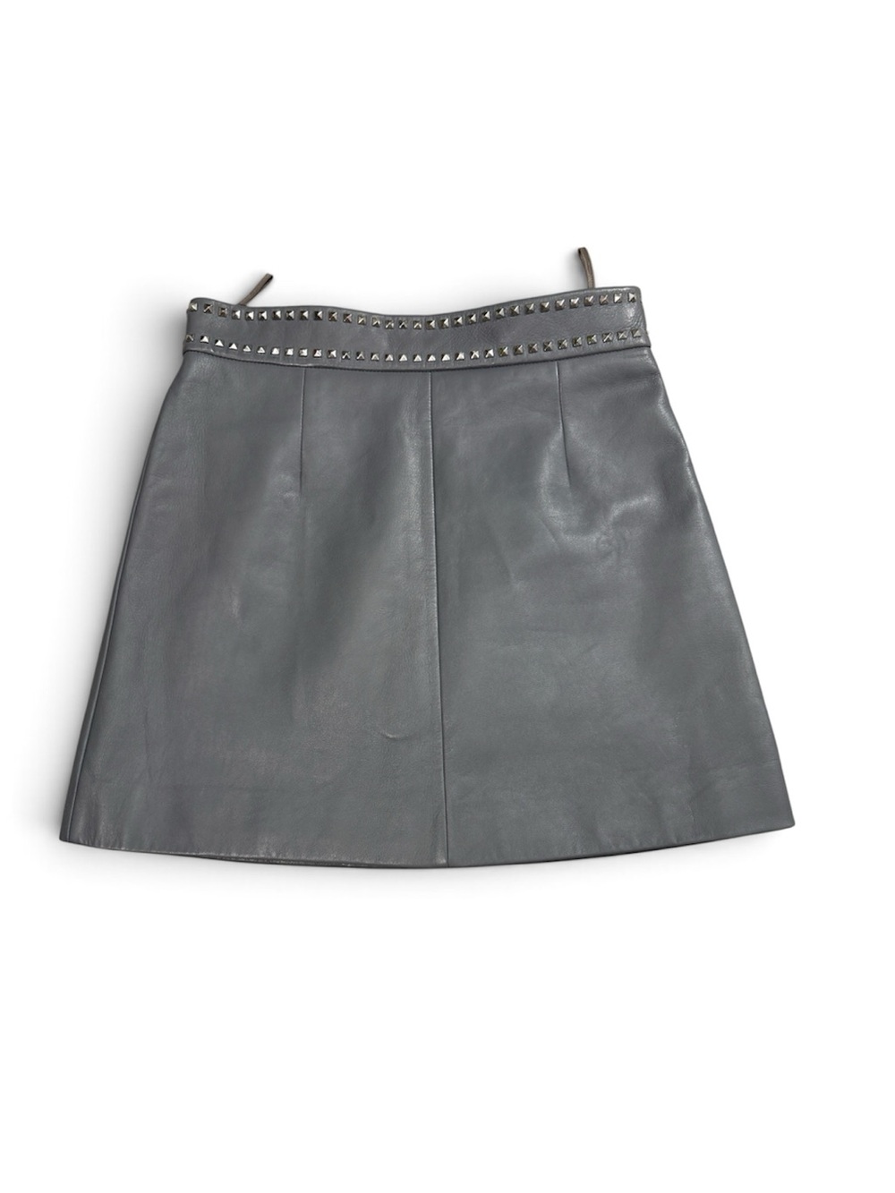 2017 Miu Miu Slate Gray Studded Leather Mini Skirt | Italian Leather | Size 42